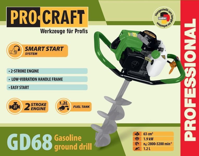 Бензобур PROCRAFT PROFESSIONAL GD68. Без буровой насадки 000068 фото
