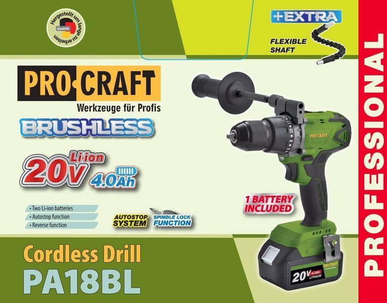 Шуруповерт аккумуляторный Procraft Industrial PA-18BL Extra (без акб та зп) 101805 фото