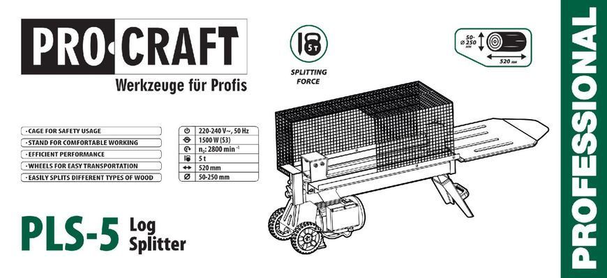 Дроворіз (дровокол) електричний Procraft PLS-5 UNIVERSAL (5 тонн, 1500Вт, 220В) 050000 фото Дроворіз (дровокол) електричний Procraft PLS-5 UNIVERSAL (5 тонн, 1500Вт, 220В) 050000 фото