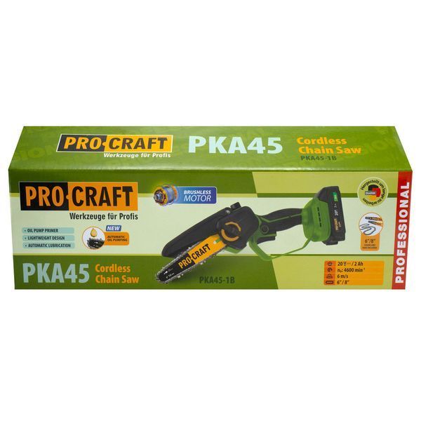 Акумуляторна ланцюгова пила Procraft PKA45 20 В, 2 шини 6"/8", 2 ланцюги, 1 АКБ 2 Аг + зарядний пристрій 030450 фото
