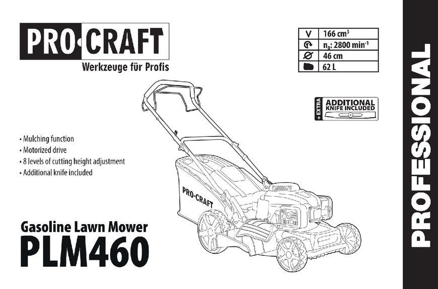 Бензинова газонокосарка Procraft PLM460 NEW 3.2 кВт, травозбірник 62 л 004601 фото