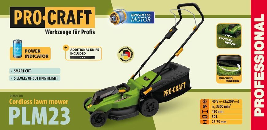 Газонокосилка аккумуляторная Procraft PLM23 (без АКБ и ЗУ) 032023 фото