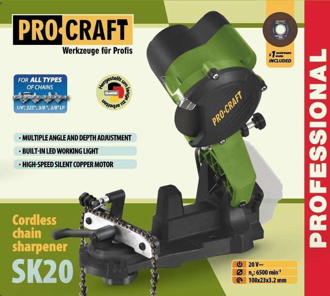 Машина заточувальна для ланцюгів акумуляторна Procraft SK20 UNIVERSAL (без АКБ та ЗП) 032001 фото