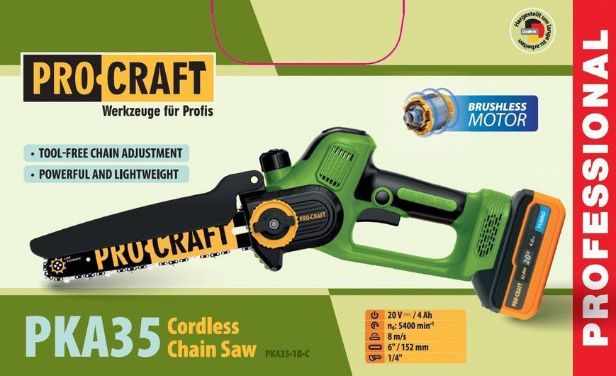 Пила ланцюгова акумуляторна PRO-CRAFT PKA35 (1 АКБ 4аг та ЗП) 030351 фото