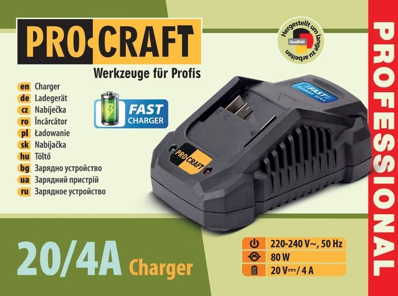 Зарядное устройство PRO-CRAFT 20/4A (20V, 80W) UNIVERSAL 030292 фото