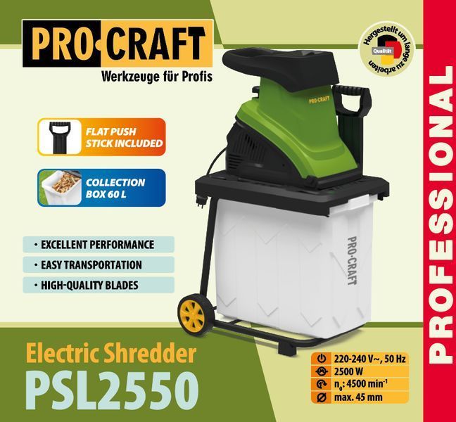 Електричний подрібнювач гілок Procraft PSL2550 UNIVERSAL 902550 фото