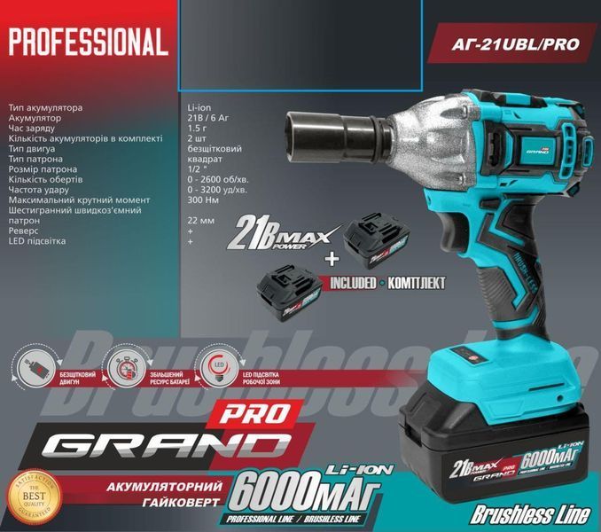 Гайковерт бесщеточный Grand АГ-21UBL/PRO GRAG21UBL фото Гайковерт бесщеточный Grand АГ-21UBL/PRO GRAG21UBL фото