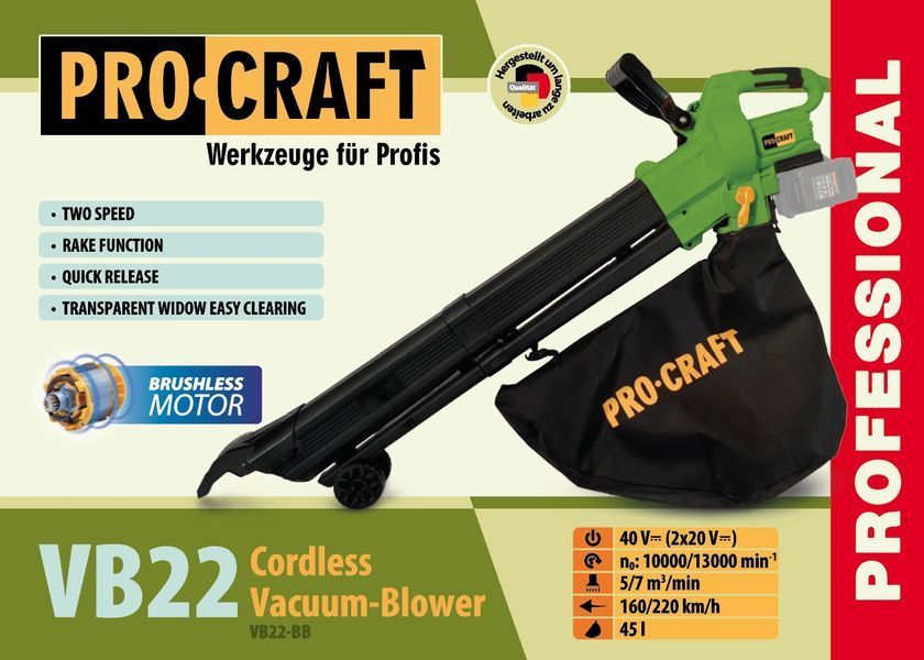 Акумуляторний пилосос-повітродувка Procraft VB-22 (без АКБ та ЗП) 032025 фото