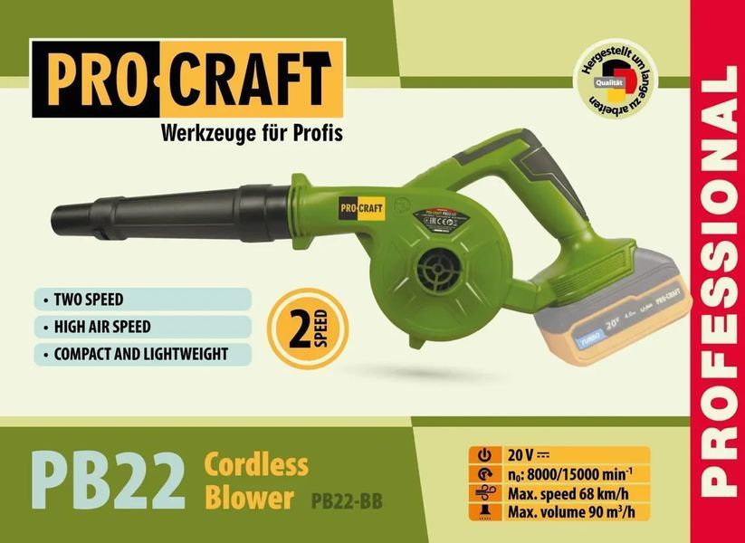 Воздуродувка аккумуляторная Procraft PB22 (без АКБ и ЗУ) 030259 фото