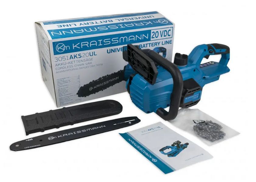 Комплект KRAISSMANN 20UL (кутова шліфмашина, ударний шурупокрут, ланцюгова пила 3051, дві АКБ 4000 мАг, зарядний пристрій) 7207005 фото