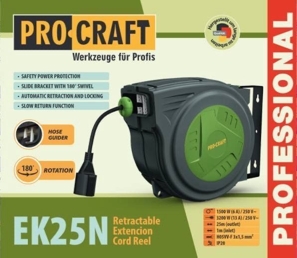 Удлинитель электрический на автоматическом барабане Procrat EK25N UNIVERSAL 900252 фото