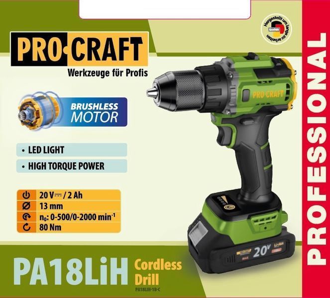 Аккумуляторный шуруповёрт PRO-CRAFT PA18LiH Universal (1 АКБ, бесщёточный мотор) 001820 фото