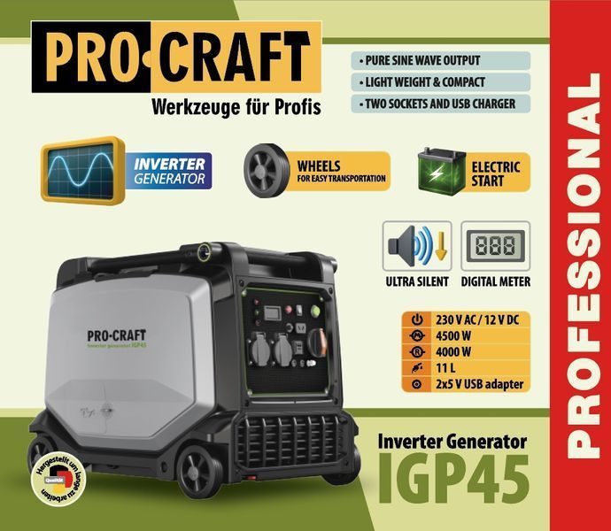Інверторний бензиновий генератор Procraft IGP45 4.5 кВт, електростарт, чиста синусоїда 000045 фото