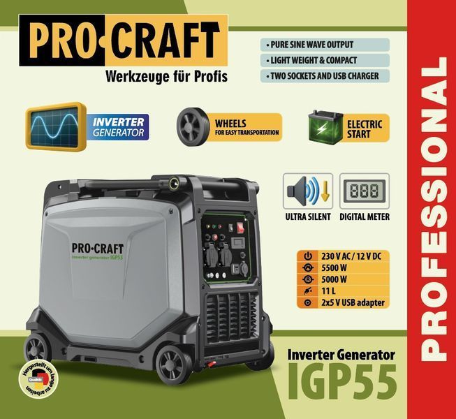 Инверторный бензиновый генератор Procraft IGP55 5.5 кВт, электростарт, чистая синусоида 000055 фото