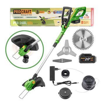 Акумуляторний тример Procraft PTA-26BL 20В, 3Аг, безщітковий, з АКБ та ЗП 032026 фото