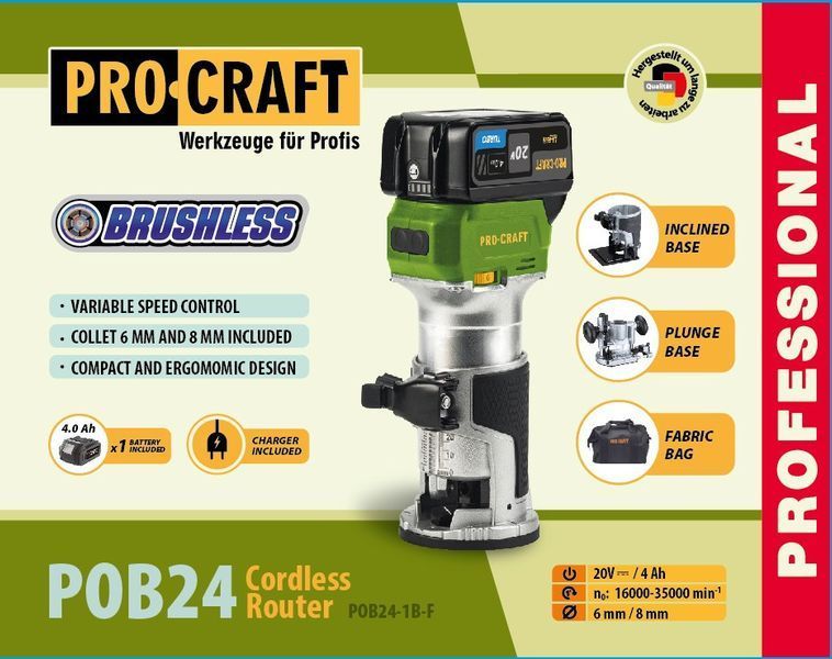 Акумуляторний фрезер Procraft POB24 (без акб та зп) 030268 фото