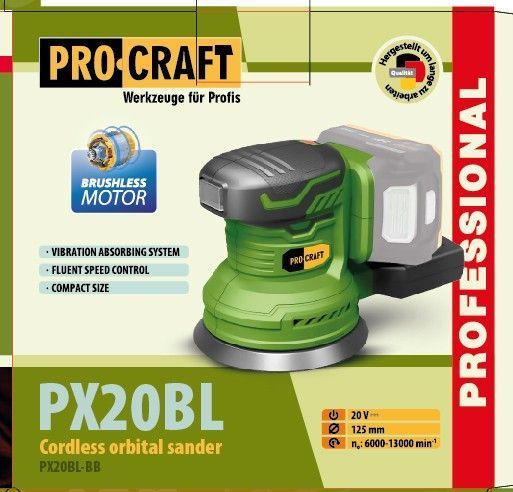 Аккумуляторная эксцентриковая шлифмашина Procraft PX20 BL (без акб и зу) 030252 фото