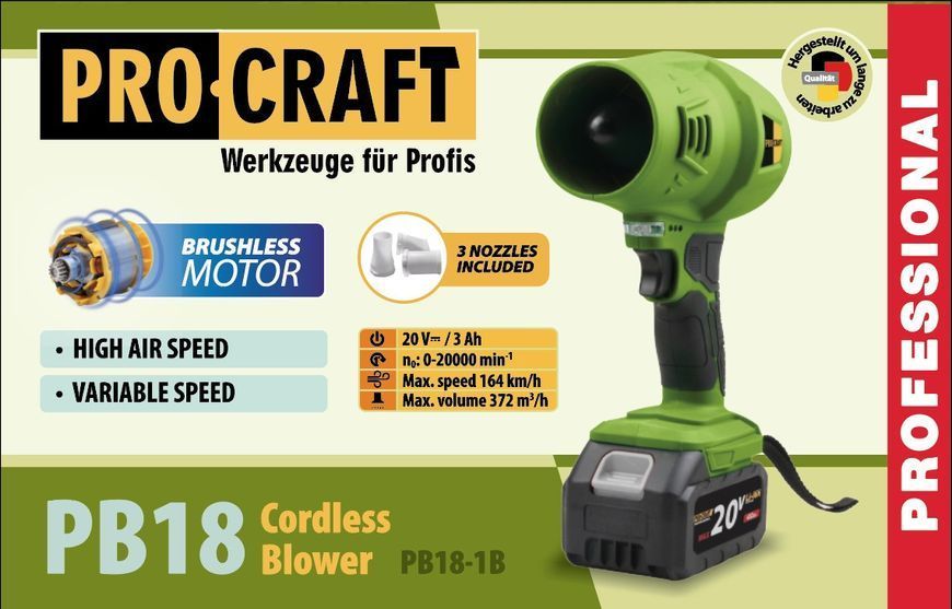 Воздуродувка аккумуляторная Procraft PB18 (с 1 АКБ и зар. усл.) 030192 фото