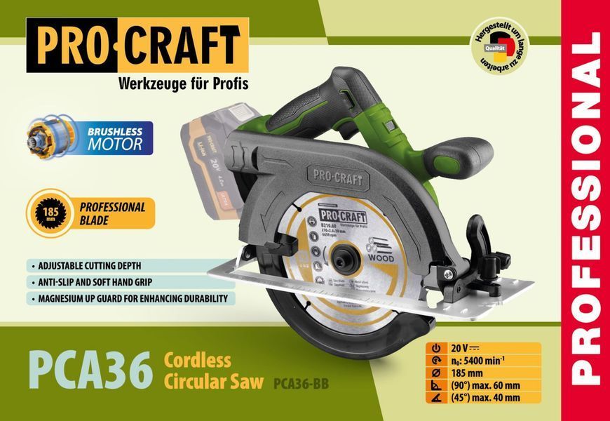 Аккумуляторная циркулярная пила PROCRAFT PCA-36 Universal (без акб и зу) 030366 фото
