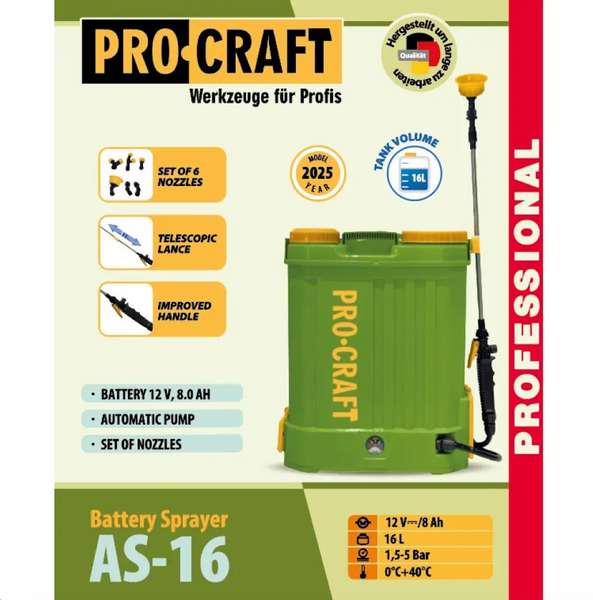 Обприскувач акумуляторний PRO-CRAFT AS16 (з АКБ) 2026 000163 фото